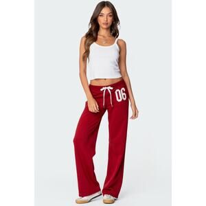 EDIKTED 06 Wide Leg Cotton Blend Drawstring Sweatpants size small burgundy